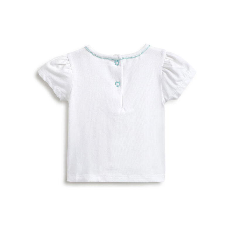 Girls White and Light Blue T-shirt with Short Overalls image number 3
